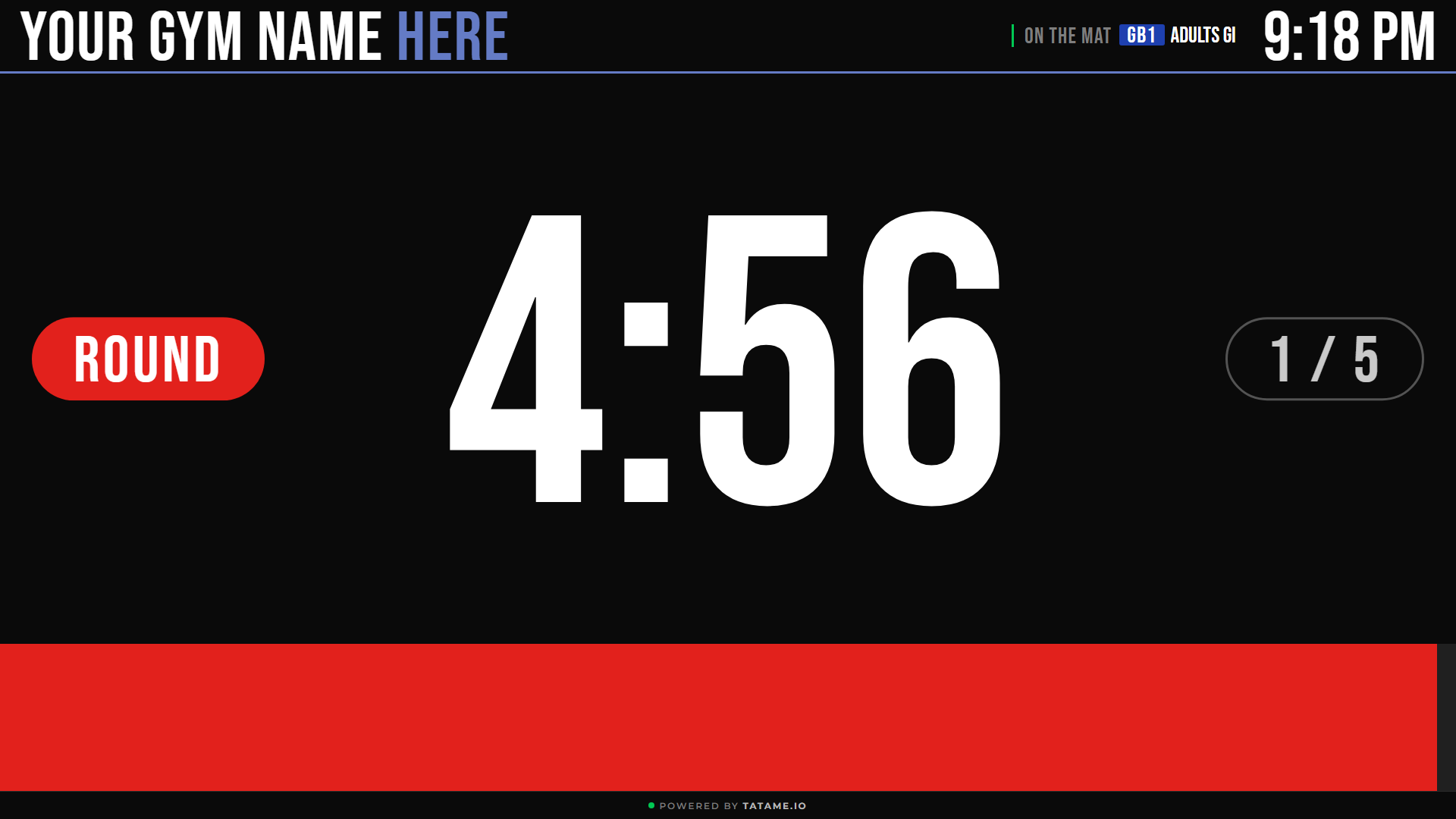 Round timer running on a gym display